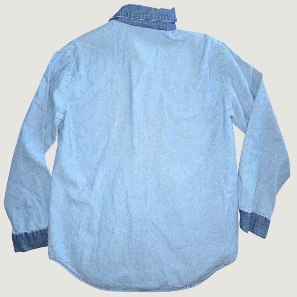 Teddi Vintage Heart Patchwork Chambray Denim Shirt Light Wash Cottagecore Small - Picture 2 of 8